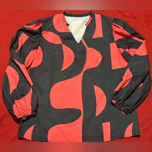 Unlisted Vibrant Red and Black Patterned Blouse